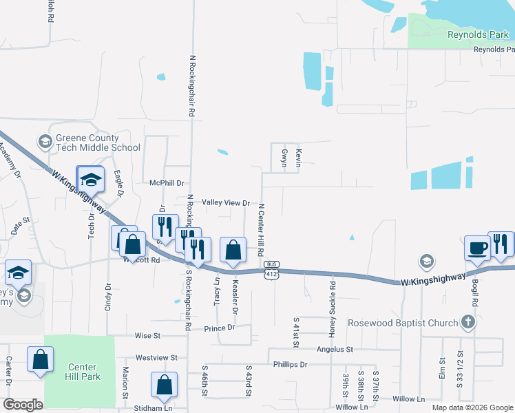 map of restaurants, bars, coffee shops, grocery stores, and more near 213-399 Center Valley Drive in Paragould