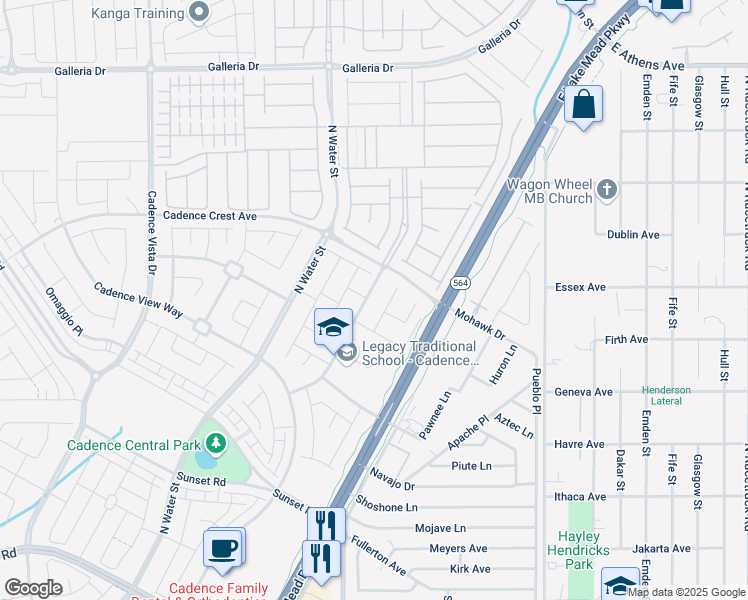 map of restaurants, bars, coffee shops, grocery stores, and more near 370 Inflection Street in Henderson