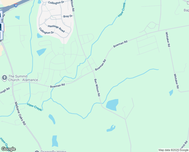 map of restaurants, bars, coffee shops, grocery stores, and more near Ben Wilson Road in Mebane