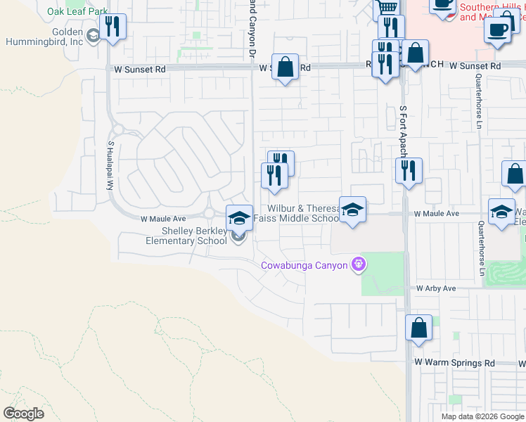 map of restaurants, bars, coffee shops, grocery stores, and more near 6881 Wood Clover Court in Las Vegas