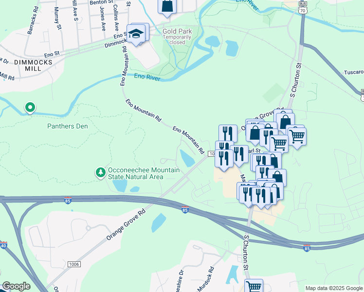 map of restaurants, bars, coffee shops, grocery stores, and more near 306 Elfin Boulevard in Hillsborough