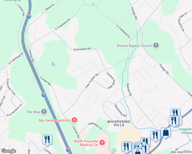 map of restaurants, bars, coffee shops, grocery stores, and more near 816 Tate Trotter Road in Powell
