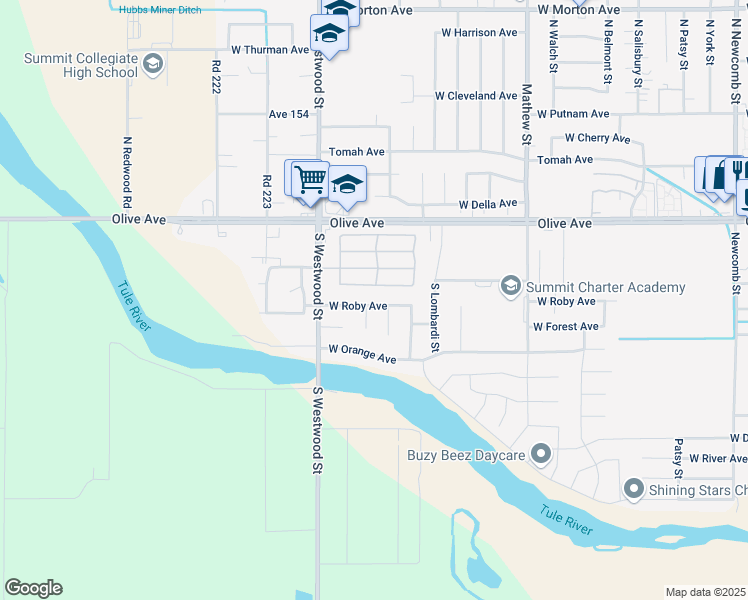 map of restaurants, bars, coffee shops, grocery stores, and more near 2286 West Roby Avenue in Porterville