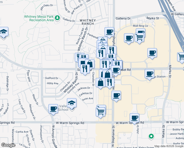 map of restaurants, bars, coffee shops, grocery stores, and more near 548 Chandler Street in Henderson