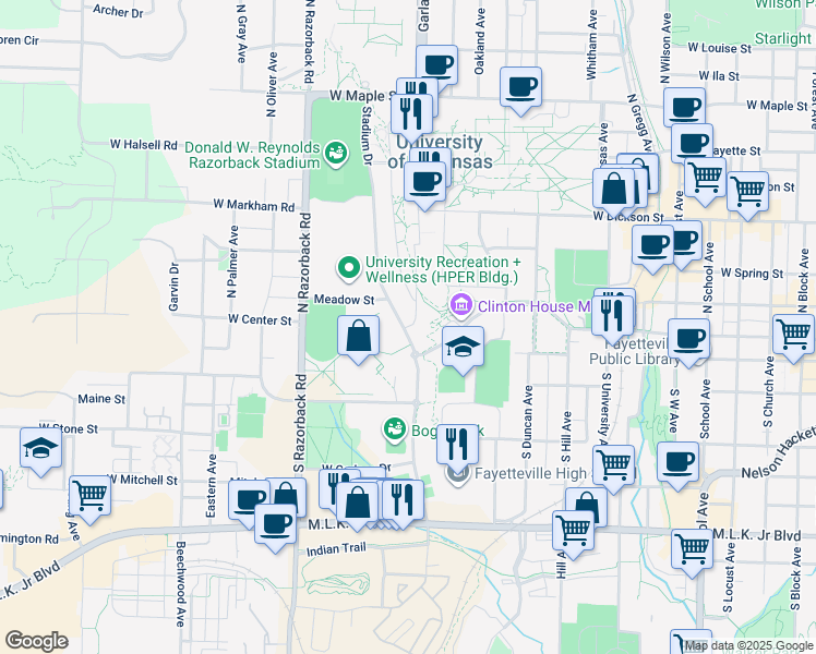 map of restaurants, bars, coffee shops, grocery stores, and more near 3 Garland Avenue in Fayetteville
