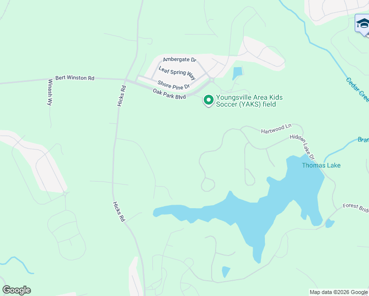 map of restaurants, bars, coffee shops, grocery stores, and more near 290 Hidden Lake Drive in Youngsville