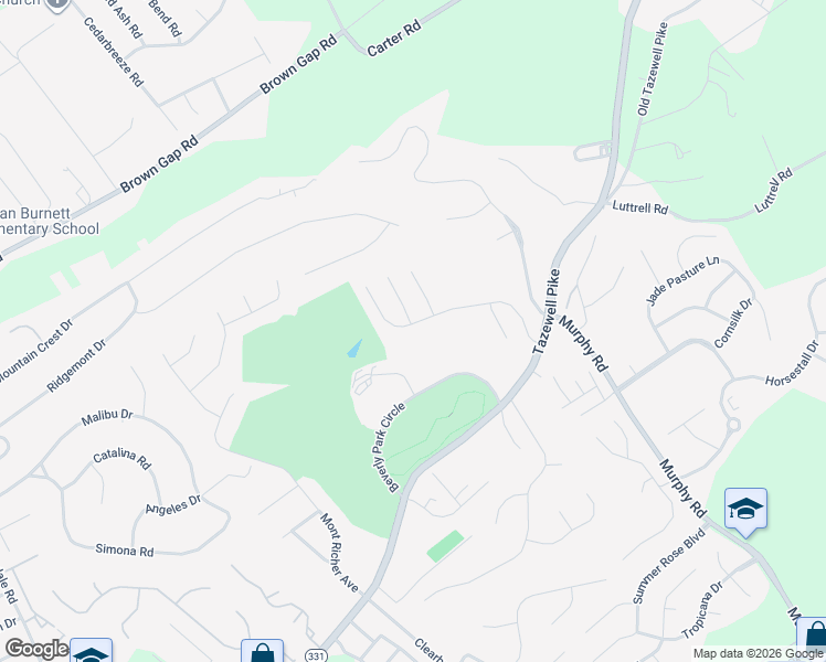 map of restaurants, bars, coffee shops, grocery stores, and more near 5409 Calvert Lane in Knoxville