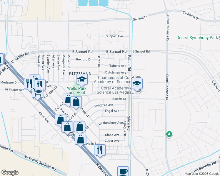 map of restaurants, bars, coffee shops, grocery stores, and more near 524 Crony Avenue in Henderson