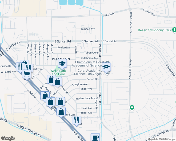 map of restaurants, bars, coffee shops, grocery stores, and more near 536 Crony Avenue in Henderson