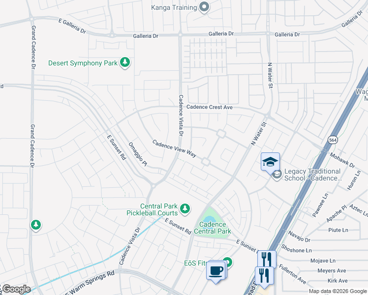 map of restaurants, bars, coffee shops, grocery stores, and more near 574 Cadence Vista Drive in Henderson