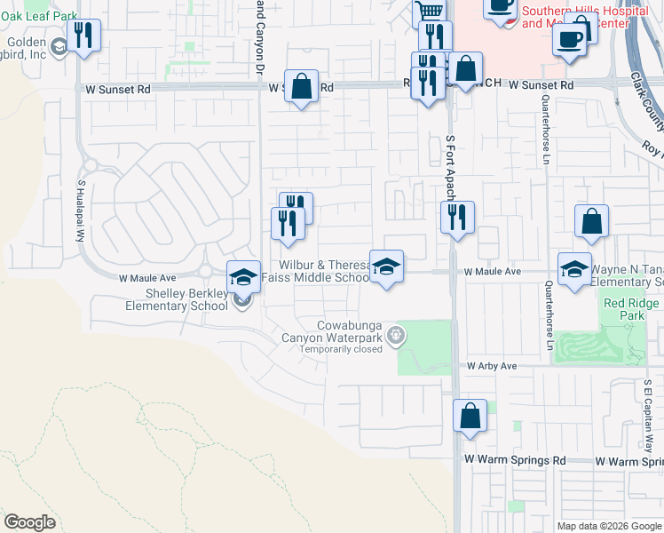 map of restaurants, bars, coffee shops, grocery stores, and more near 9653 Bighorn Ranch Avenue in Las Vegas