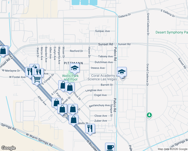 map of restaurants, bars, coffee shops, grocery stores, and more near 510 Crony Avenue in Henderson