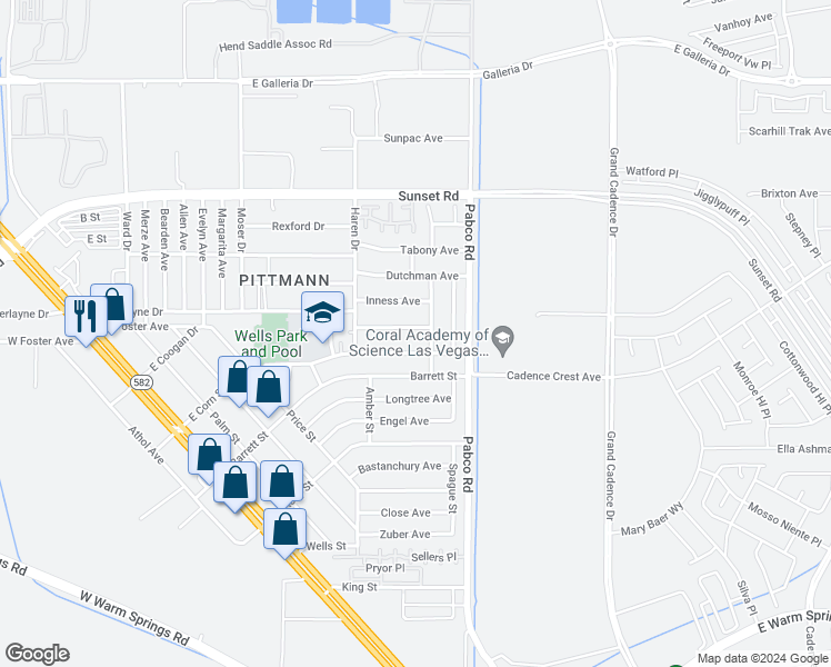 map of restaurants, bars, coffee shops, grocery stores, and more near 536 Crony Avenue in Henderson