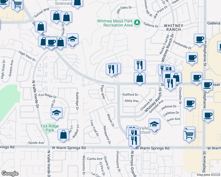 map of restaurants, bars, coffee shops, grocery stores, and more near 1661 Cloister Avenue in Henderson