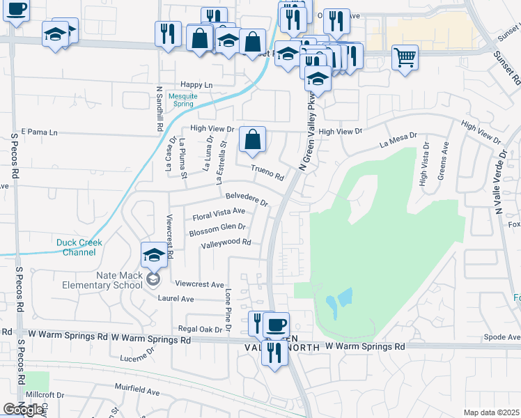 map of restaurants, bars, coffee shops, grocery stores, and more near 2366 Aqua Vista Avenue in Henderson