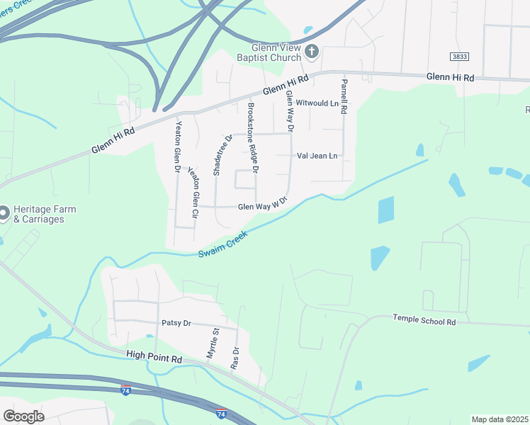 map of restaurants, bars, coffee shops, grocery stores, and more near 6189 Glen Way Drive in Winston-Salem