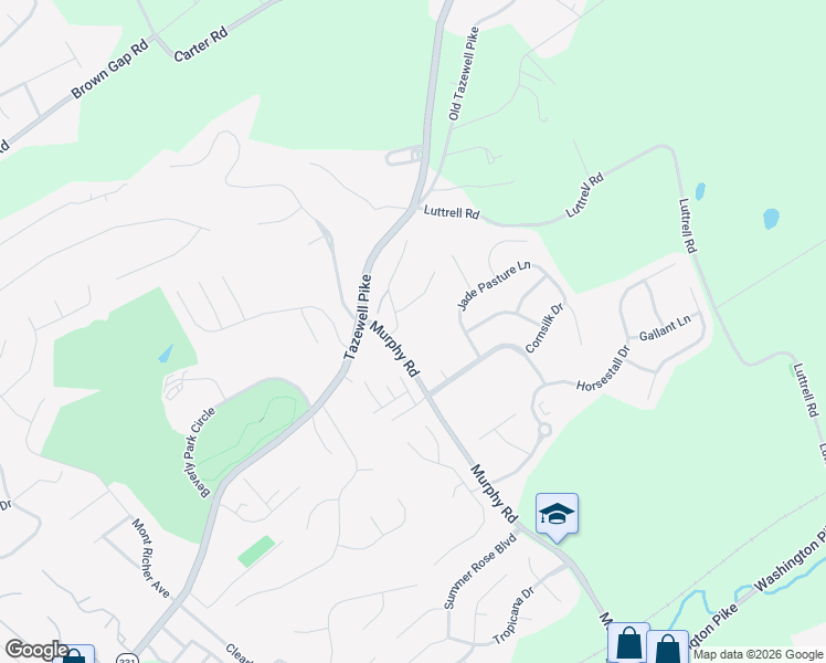 map of restaurants, bars, coffee shops, grocery stores, and more near 5202 Murphy Road in Knoxville