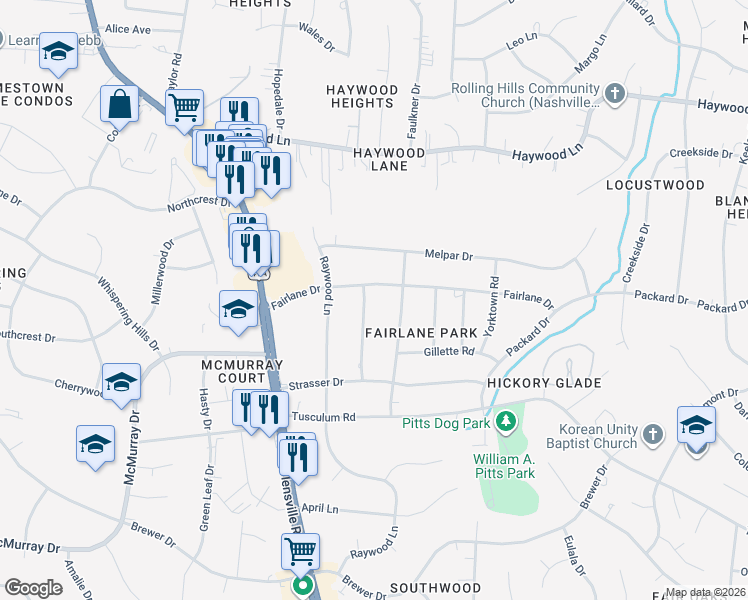 map of restaurants, bars, coffee shops, grocery stores, and more near 4904 Pearson Place in Nashville