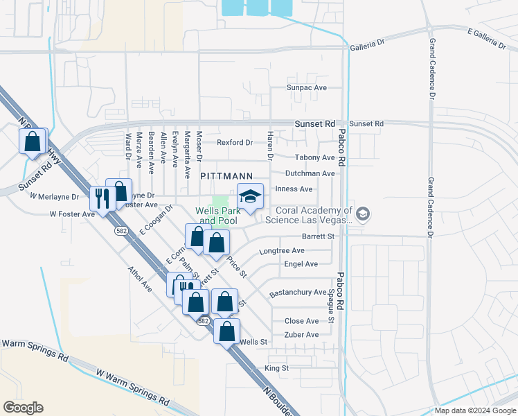 map of restaurants, bars, coffee shops, grocery stores, and more near 1621 Melton Street in Henderson