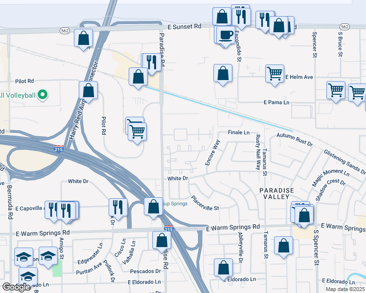 map of restaurants, bars, coffee shops, grocery stores, and more near 7000 Paradise Road in Las Vegas