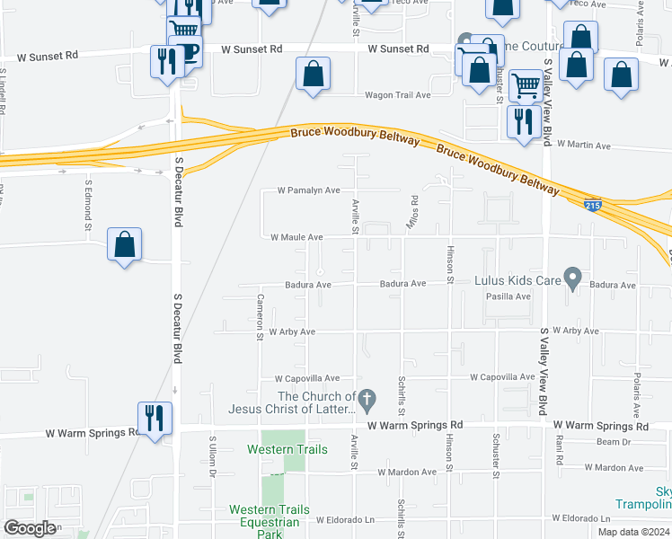map of restaurants, bars, coffee shops, grocery stores, and more near 6981 Arville Street in Las Vegas