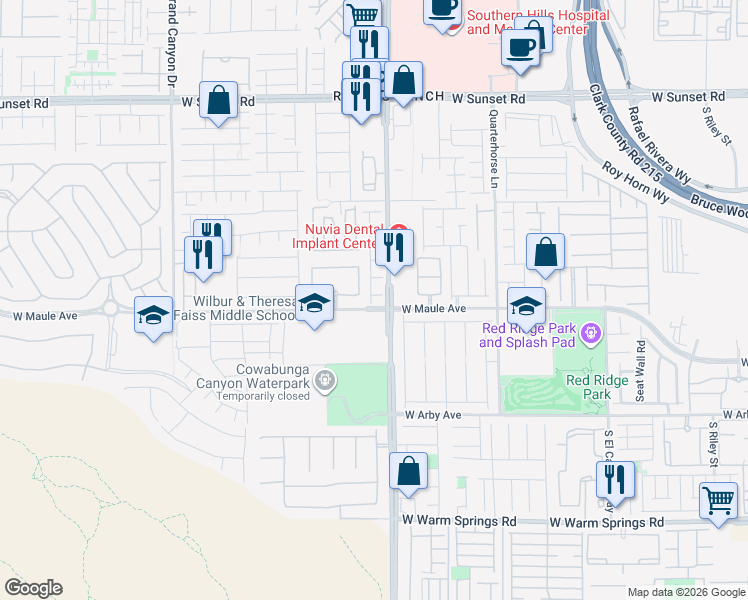 map of restaurants, bars, coffee shops, grocery stores, and more near 9500 West Maule Avenue in Las Vegas