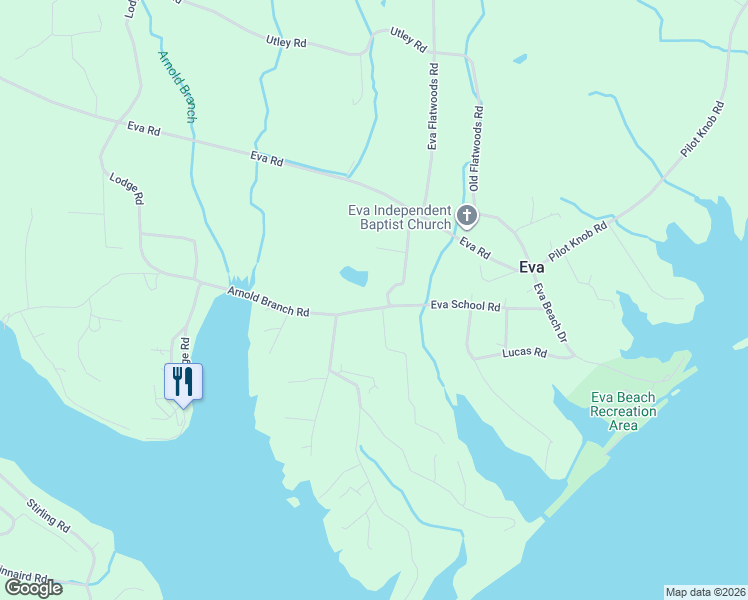map of restaurants, bars, coffee shops, grocery stores, and more near 263 Eva Harbor Road in Eva
