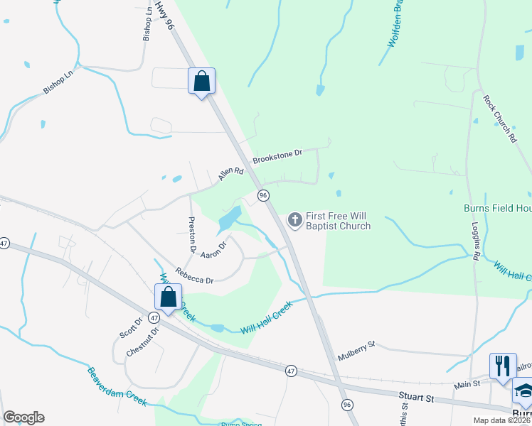 map of restaurants, bars, coffee shops, grocery stores, and more near 1610 Highway 96 in Burns