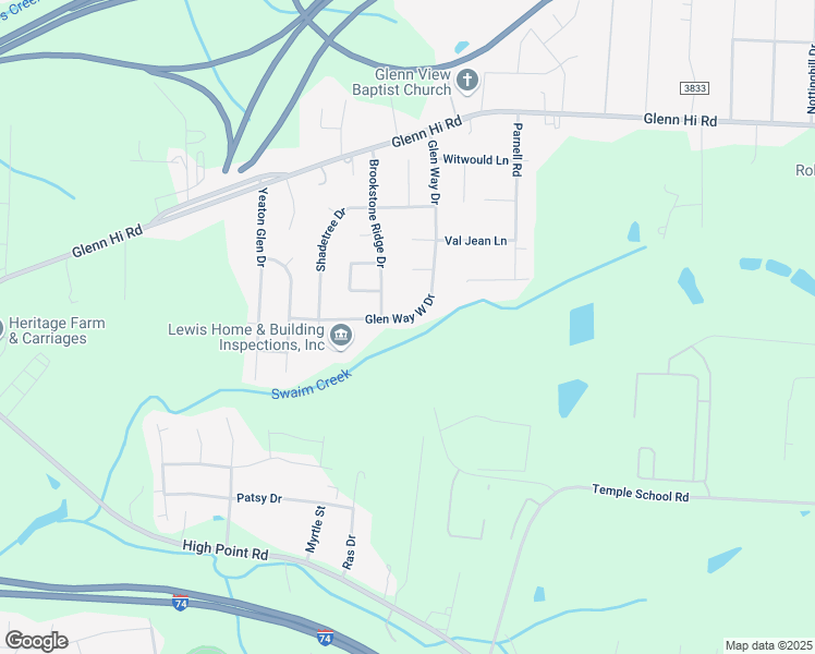 map of restaurants, bars, coffee shops, grocery stores, and more near 6185 Glen Way Drive in Winston-Salem