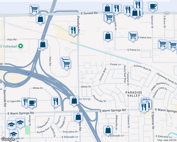 map of restaurants, bars, coffee shops, grocery stores, and more near 7000 Paradise Road in Las Vegas