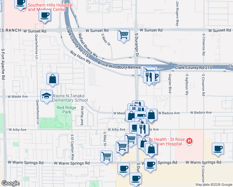 map of restaurants, bars, coffee shops, grocery stores, and more near 8777 West Maule Avenue in Las Vegas