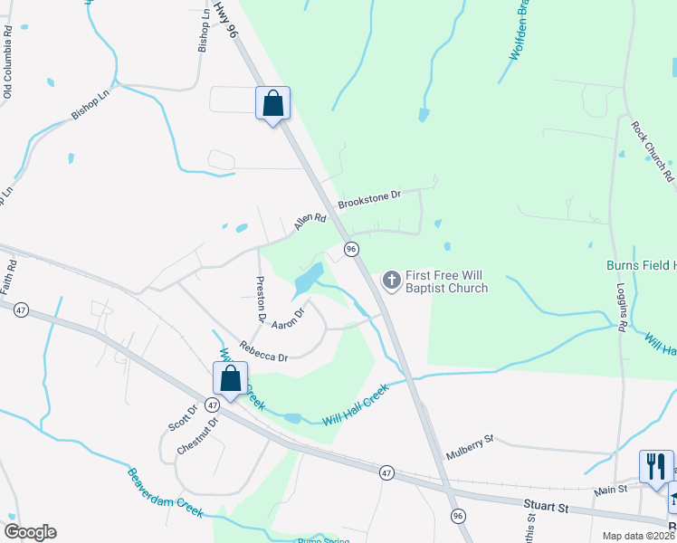 map of restaurants, bars, coffee shops, grocery stores, and more near 1610 Tennessee 96 in Burns