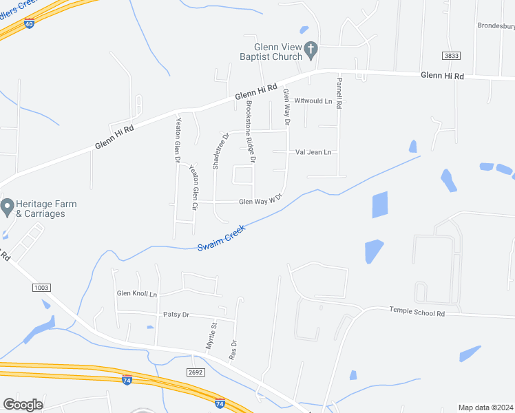 map of restaurants, bars, coffee shops, grocery stores, and more near 6193 Glen Way West Drive in Winston-Salem