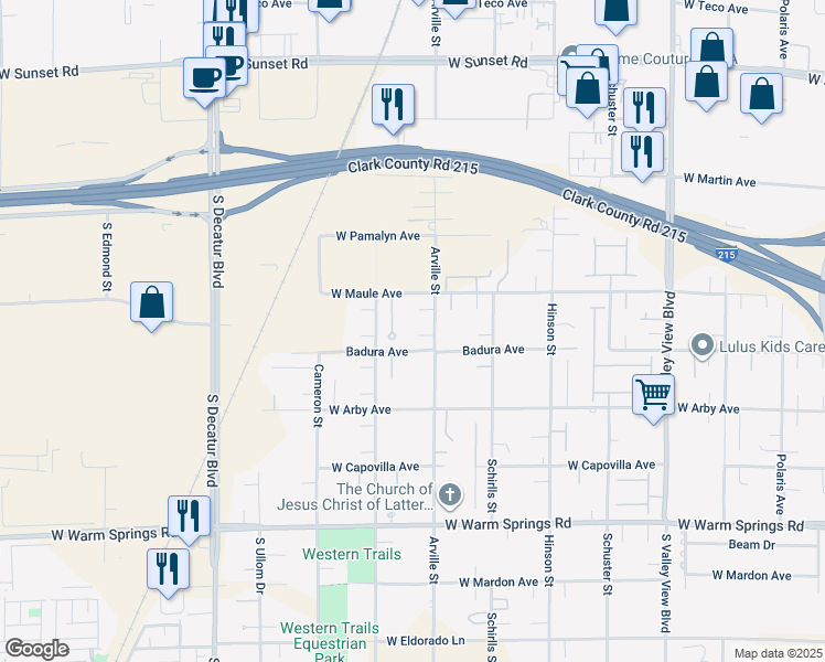 map of restaurants, bars, coffee shops, grocery stores, and more near 6971 Arville Street in Las Vegas
