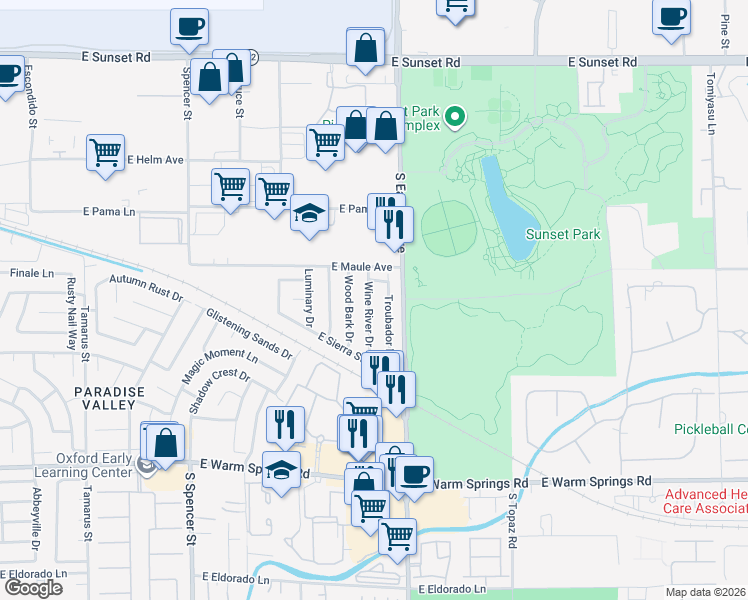 map of restaurants, bars, coffee shops, grocery stores, and more near 6960 Wine River Drive in Las Vegas