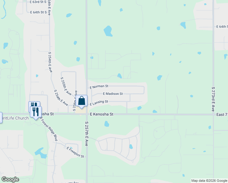 map of restaurants, bars, coffee shops, grocery stores, and more near 8209 East Madison Street in Broken Arrow