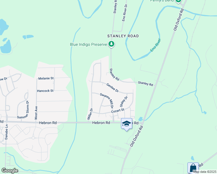 map of restaurants, bars, coffee shops, grocery stores, and more near 3129 Genlee Drive in Durham