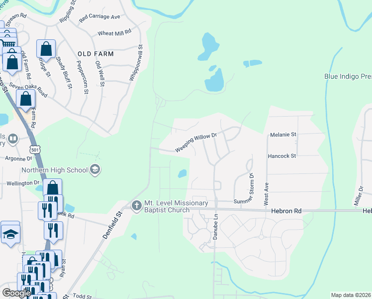 map of restaurants, bars, coffee shops, grocery stores, and more near 8 Crimson Clover Court in Durham