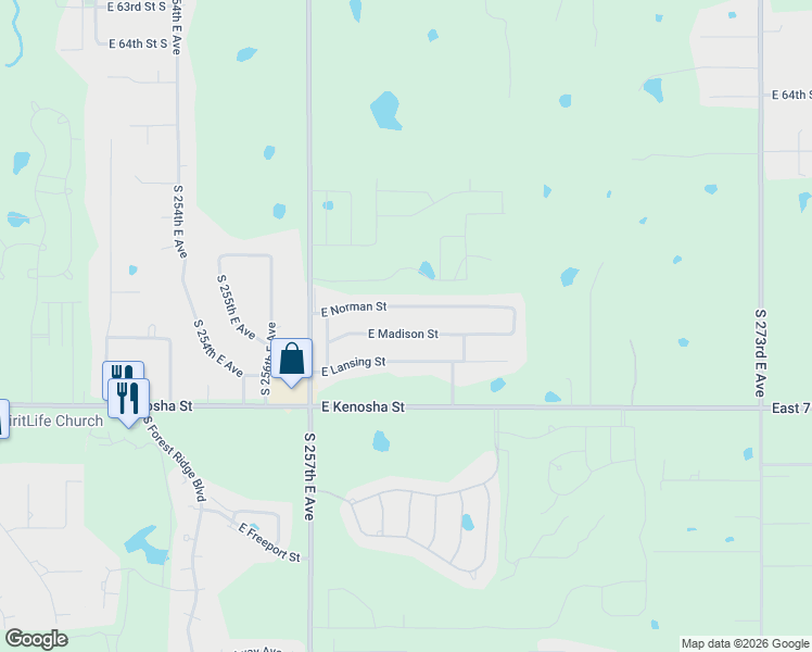 map of restaurants, bars, coffee shops, grocery stores, and more near 8209 East Madison Street in Broken Arrow