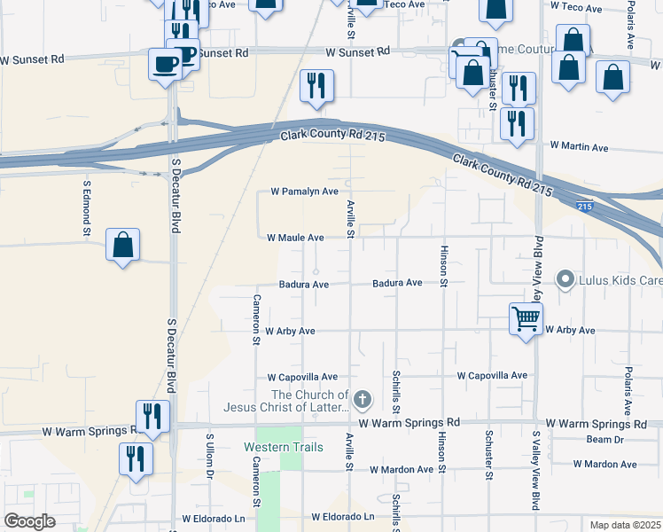 map of restaurants, bars, coffee shops, grocery stores, and more near 6971 Arville Street in Las Vegas
