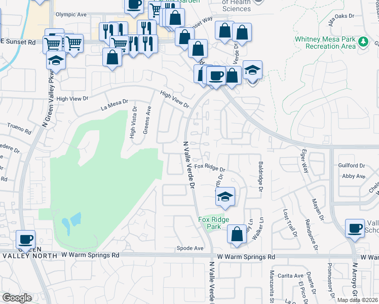 map of restaurants, bars, coffee shops, grocery stores, and more near 2699 Aldonza Drive in Henderson