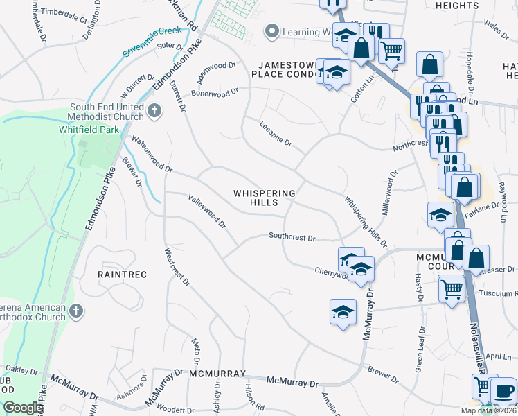 map of restaurants, bars, coffee shops, grocery stores, and more near 567 Watsonwood Drive in Nashville