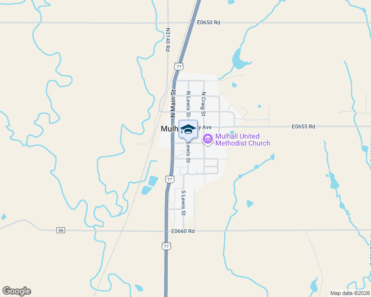 map of restaurants, bars, coffee shops, grocery stores, and more near 215 South Lewis Street in Mulhall