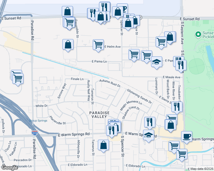 map of restaurants, bars, coffee shops, grocery stores, and more near 1666 Garden Path Court in Las Vegas