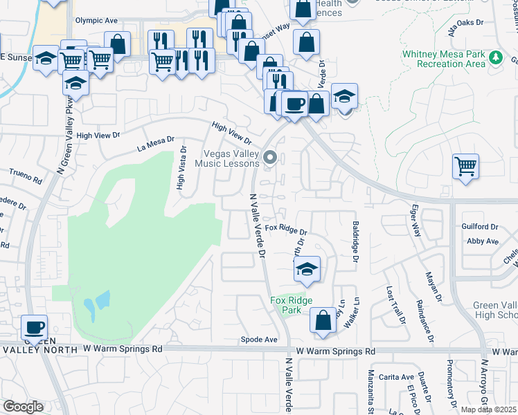 map of restaurants, bars, coffee shops, grocery stores, and more near 2699 Aldonza Drive in Henderson