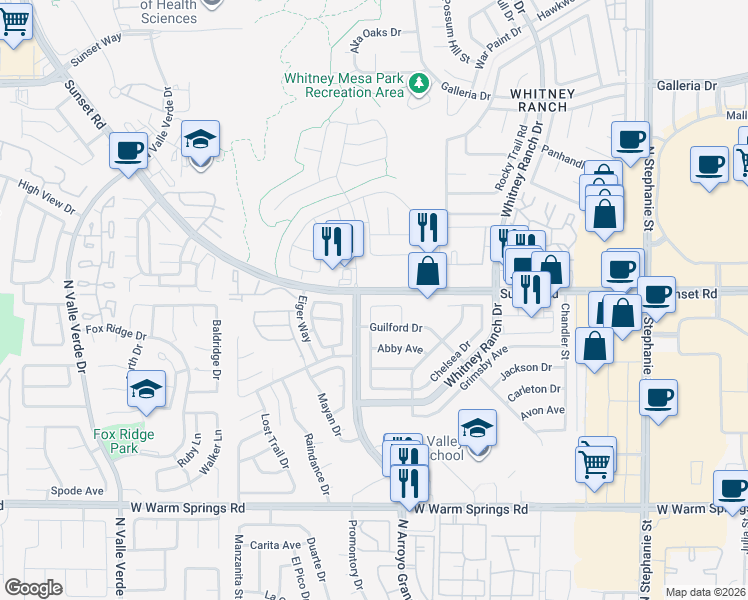 map of restaurants, bars, coffee shops, grocery stores, and more near 544 Sheffield Drive in Henderson