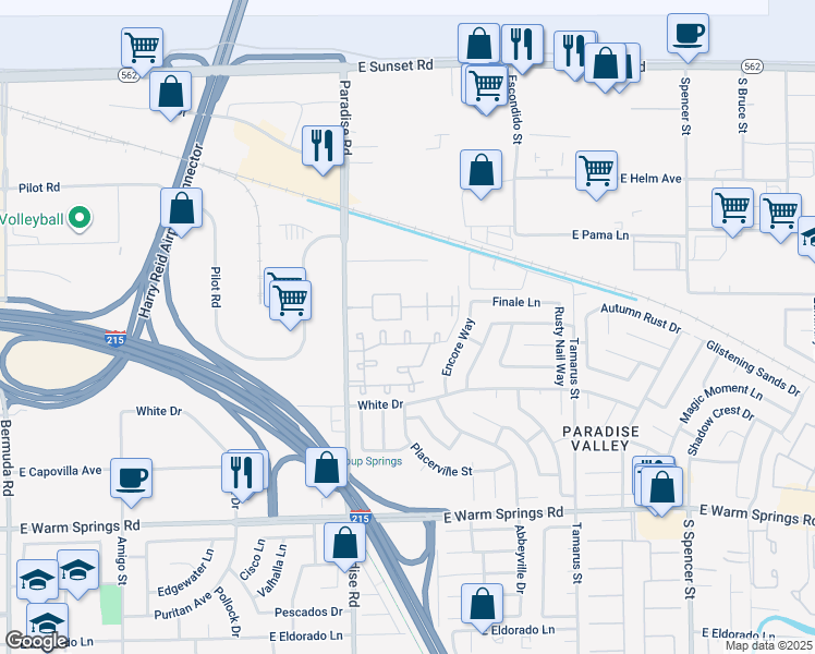 map of restaurants, bars, coffee shops, grocery stores, and more near 7000 Paradise Road in Las Vegas