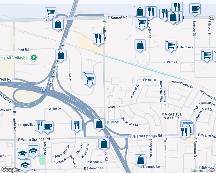 map of restaurants, bars, coffee shops, grocery stores, and more near 7000 Paradise Road in Las Vegas