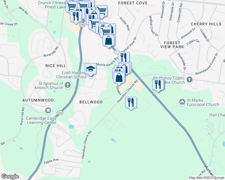 map of restaurants, bars, coffee shops, grocery stores, and more near 851 Hamilton Crossing in Antioch