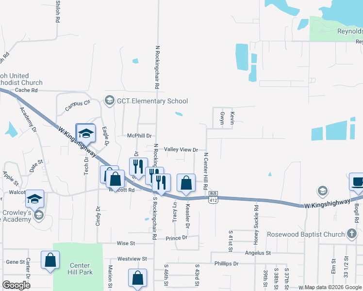 map of restaurants, bars, coffee shops, grocery stores, and more near 4504 Valley View Drive in Paragould